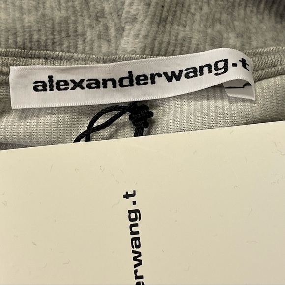 ALEXANDER WANG Stretch Corduroy Cropped Long Sleeve Hoodie in Heather Gray - Picture 9 of 10